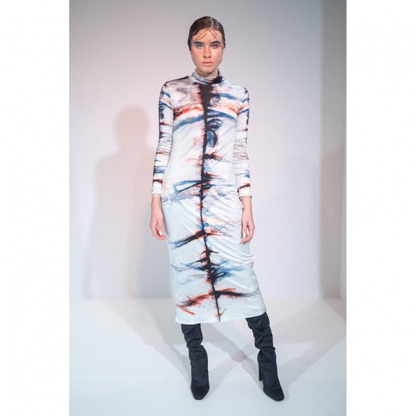 Riona Treacy Silk Shibori Turtleneck Dress