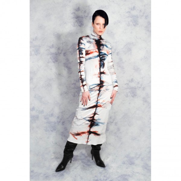 Riona Treacy Silk Shibori Turtleneck Dress