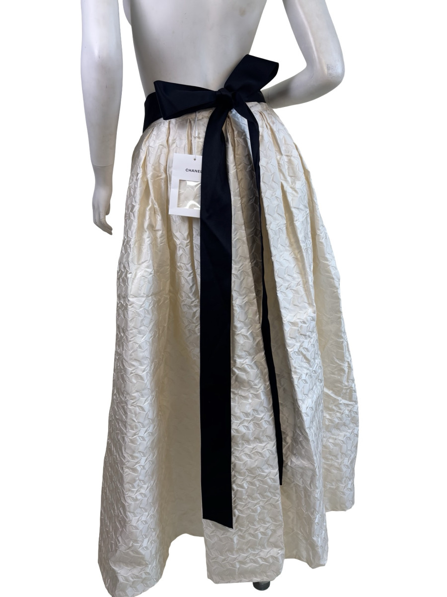 CHANEL Maxi A-line Ivory Belted Skirt