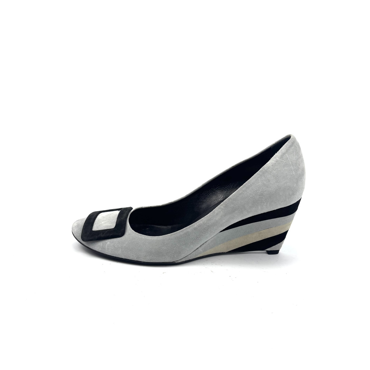Roger Vivier Grey Suede Buckle Wedge Heels