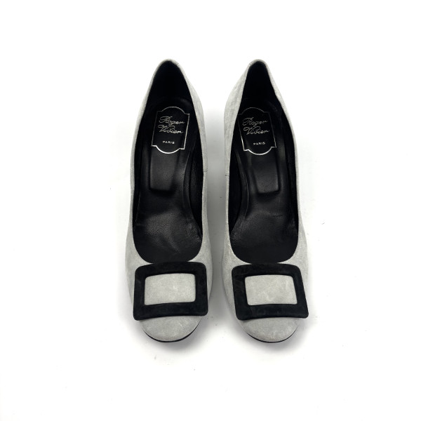 Roger Vivier Grey Suede Buckle Wedge Heels