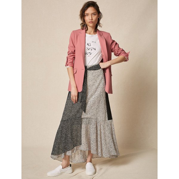 ME+EM Spliced Leaf Print Skirt