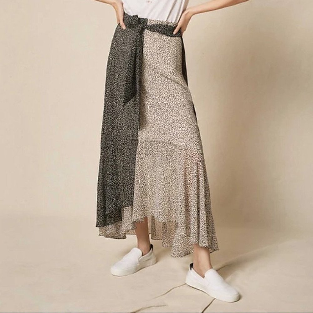ME+EM Spliced Leaf Print Skirt
