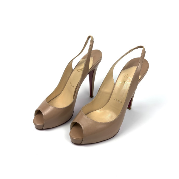 Christian Louboutin Nude Patent Leather Slingback Heels