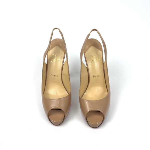 Christian Louboutin Nude Patent Leather Slingback Heels