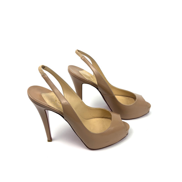 Christian Louboutin Nude Patent Leather Slingback Heels