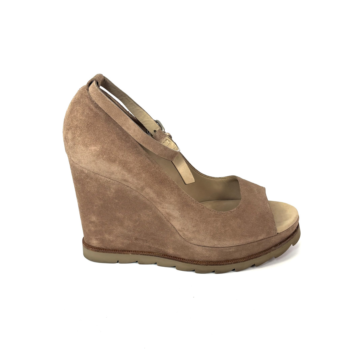 Brunello Cucinelli Brunello Cucinelli Brown Suede Ankle-Strap Wedges