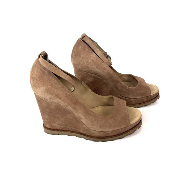 Brunello Cucinelli Brunello Cucinelli Brown Suede Ankle-Strap Wedges