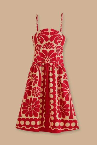 FARM Rio Red Palermo Sleeveless Midi Dress