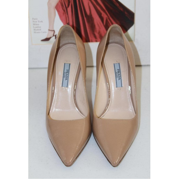 PRADA Kitten Heel Saffiano Patent Leather Pumps