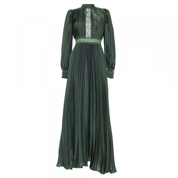 True Decadence Metallic Pleated Long Sleeve Maxi Dress