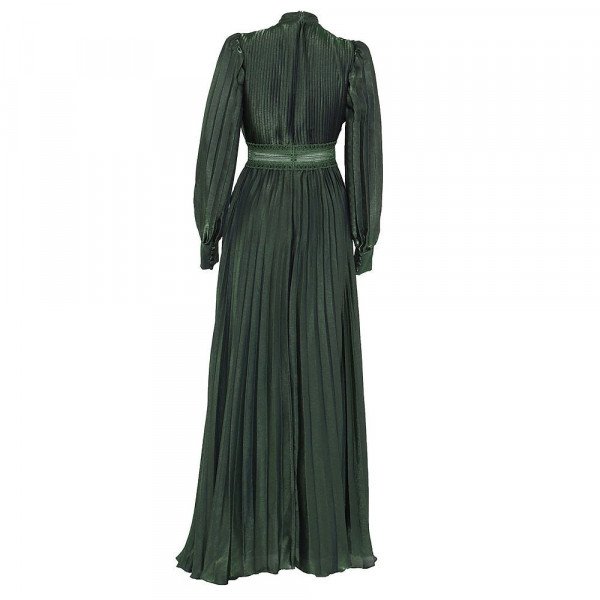 True Decadence Metallic Pleated Long Sleeve Maxi Dress