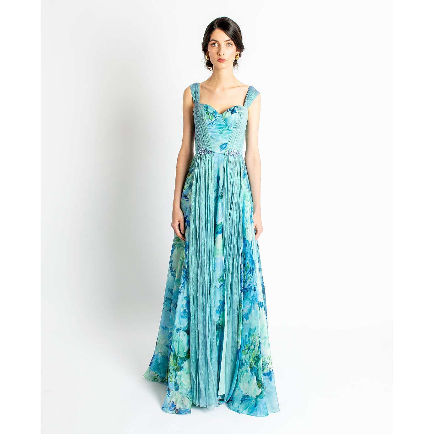 LaMetamorphose Saphire Floral Sleeveless Gown