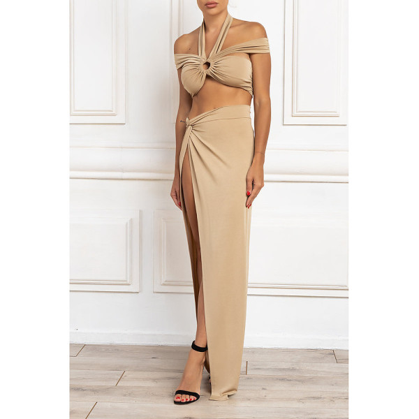 Cliché Reborn Halter Neck Bandeau And High Slit Skirt Set