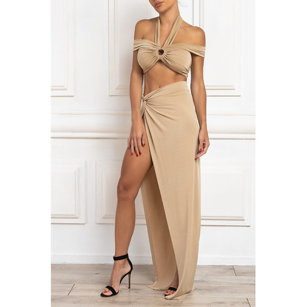 Cliché Reborn Halter Neck Bandeau And High Slit Skirt Set