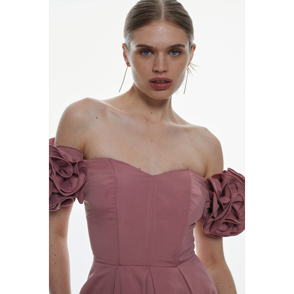 Karen Millen Taffeta Rosette Corseted Woven Midi Dress