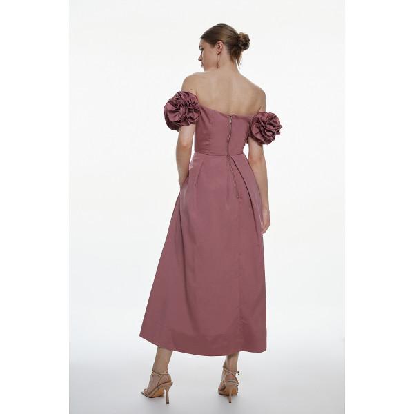 Karen Millen Taffeta Rosette Corseted Woven Midi Dress