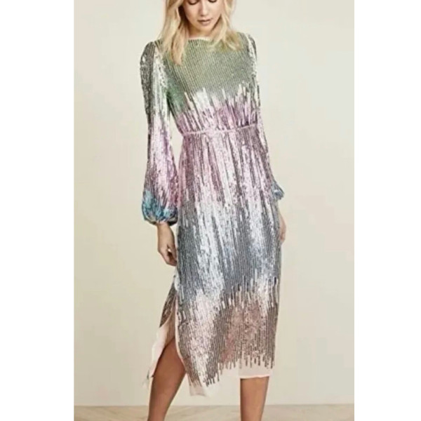 Rixo Ombre Sequinned Coco Midi Dress