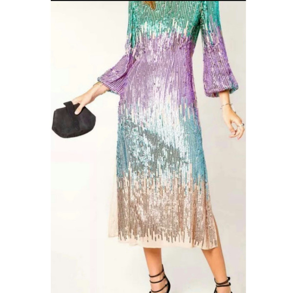 Rixo Ombre Sequinned Coco Midi Dress