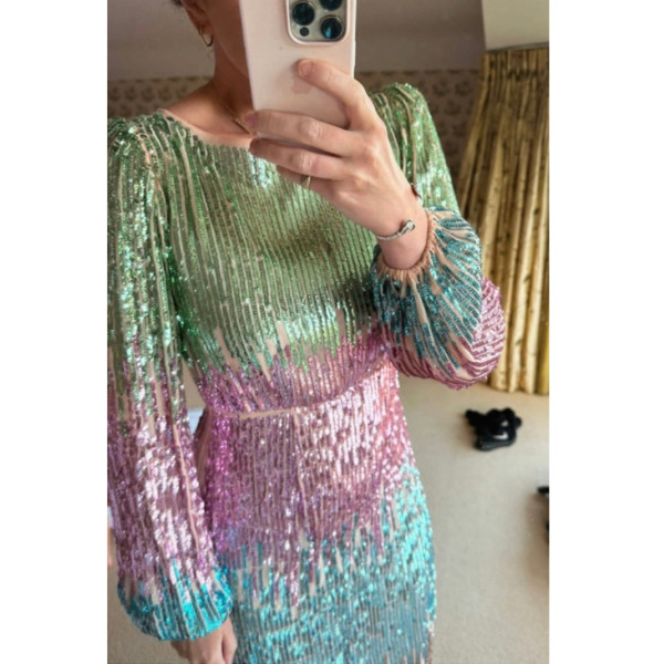 Rixo Ombre Sequinned Coco Midi Dress