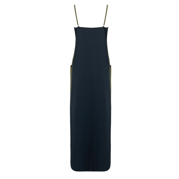 Serena Bute The Thin Strapped Dress -  Chive Green & Navy Blue Cupro Cotton