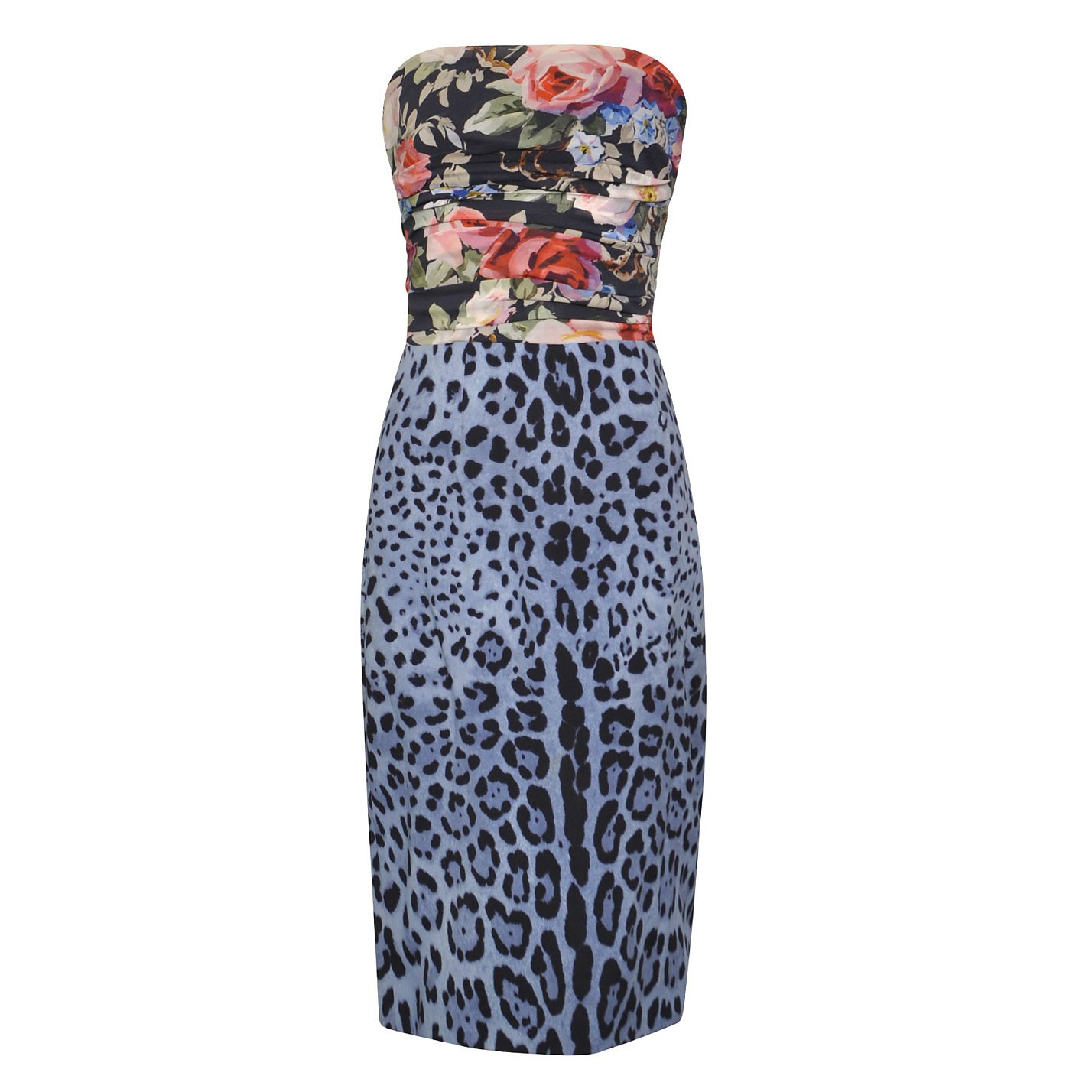 DOLCE & GABBANA Strapless Floral & Leopard Print Dress