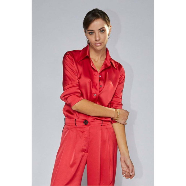 Serena Bute The New Serena Shirt - Lipstick Red Plant Based Satin