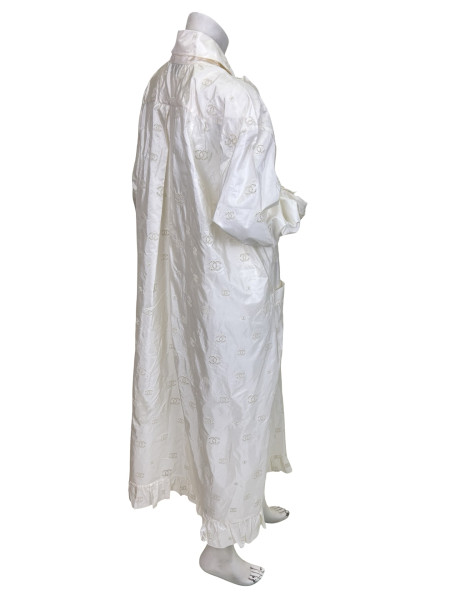 CHANEL Long-Sleeved White Ruffle Maxi Dress