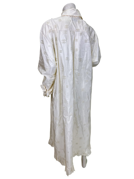 CHANEL Long-Sleeved White Ruffle Maxi Dress