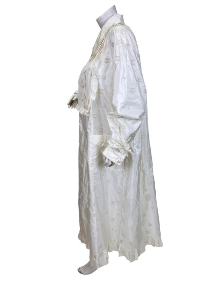 CHANEL Long-Sleeved White Ruffle Maxi Dress