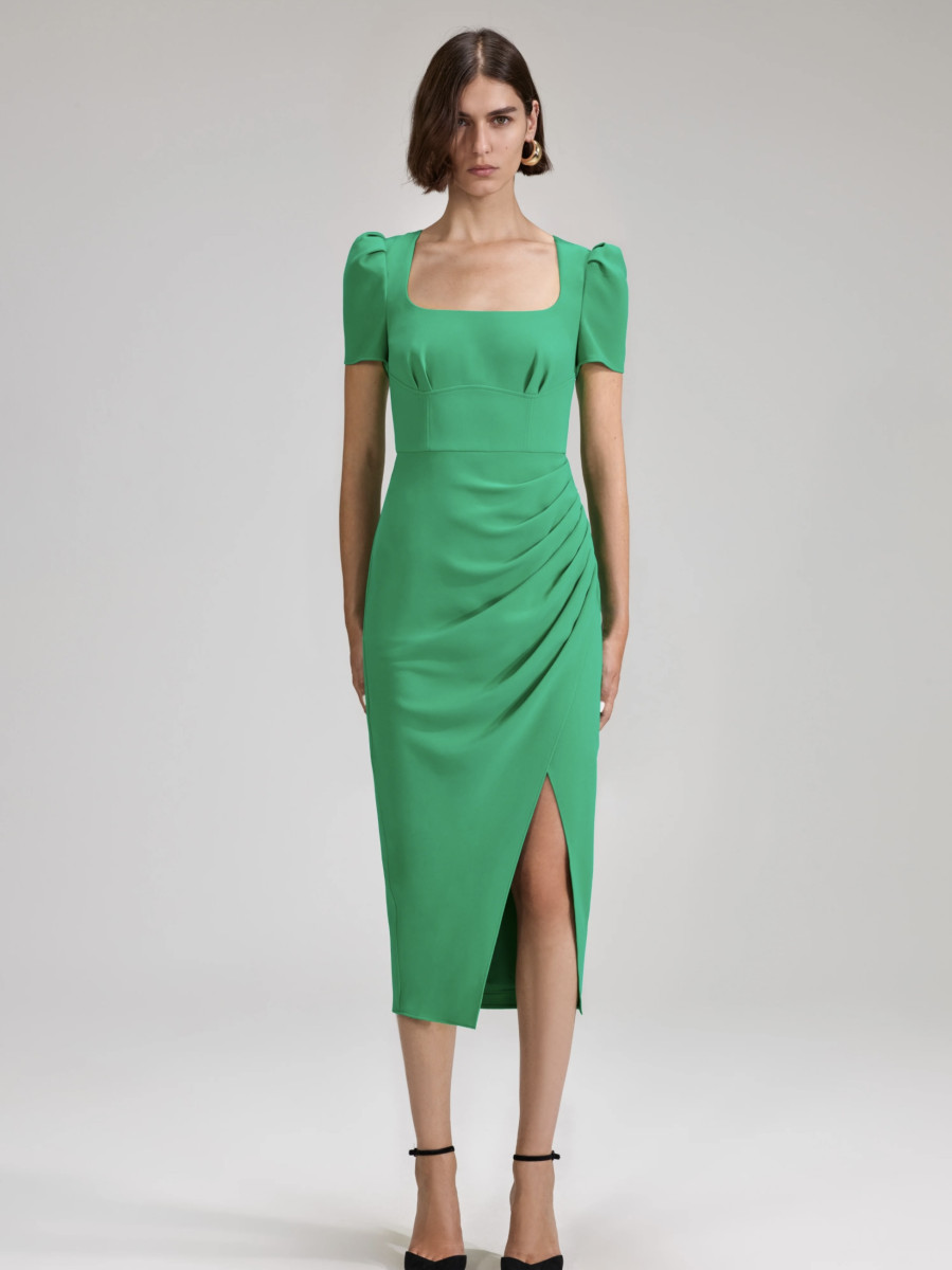 Self-Portrait GREEN CREPE MIDI DRESS 