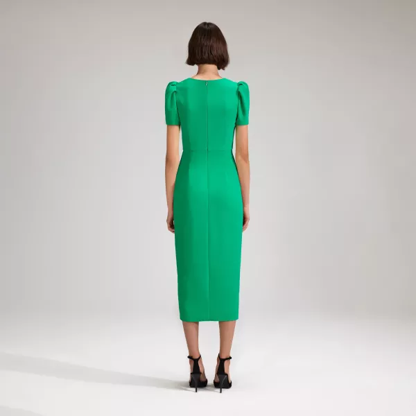 Self-Portrait GREEN CREPE MIDI DRESS 