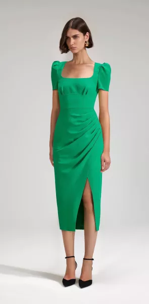 Self-Portrait GREEN CREPE MIDI DRESS 