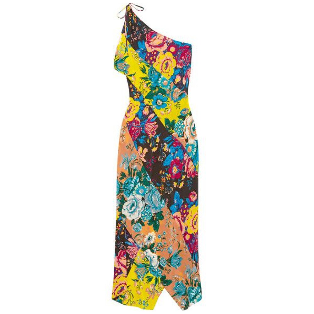 Diane von Furstenberg Floral One-Shoulder Silk Dress