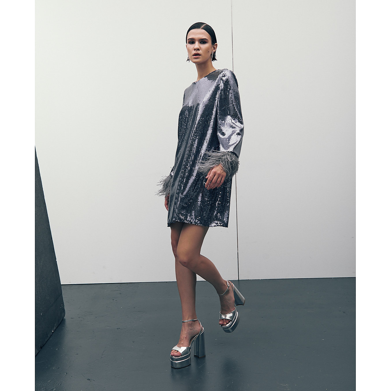 Joanna Andraos Sequin Short Feather Dress