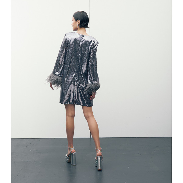 Joanna Andraos Sequin Short Feather Dress