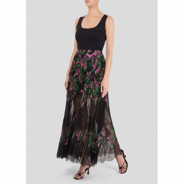 McQ Lace-Panelled Pleated Print Skirt