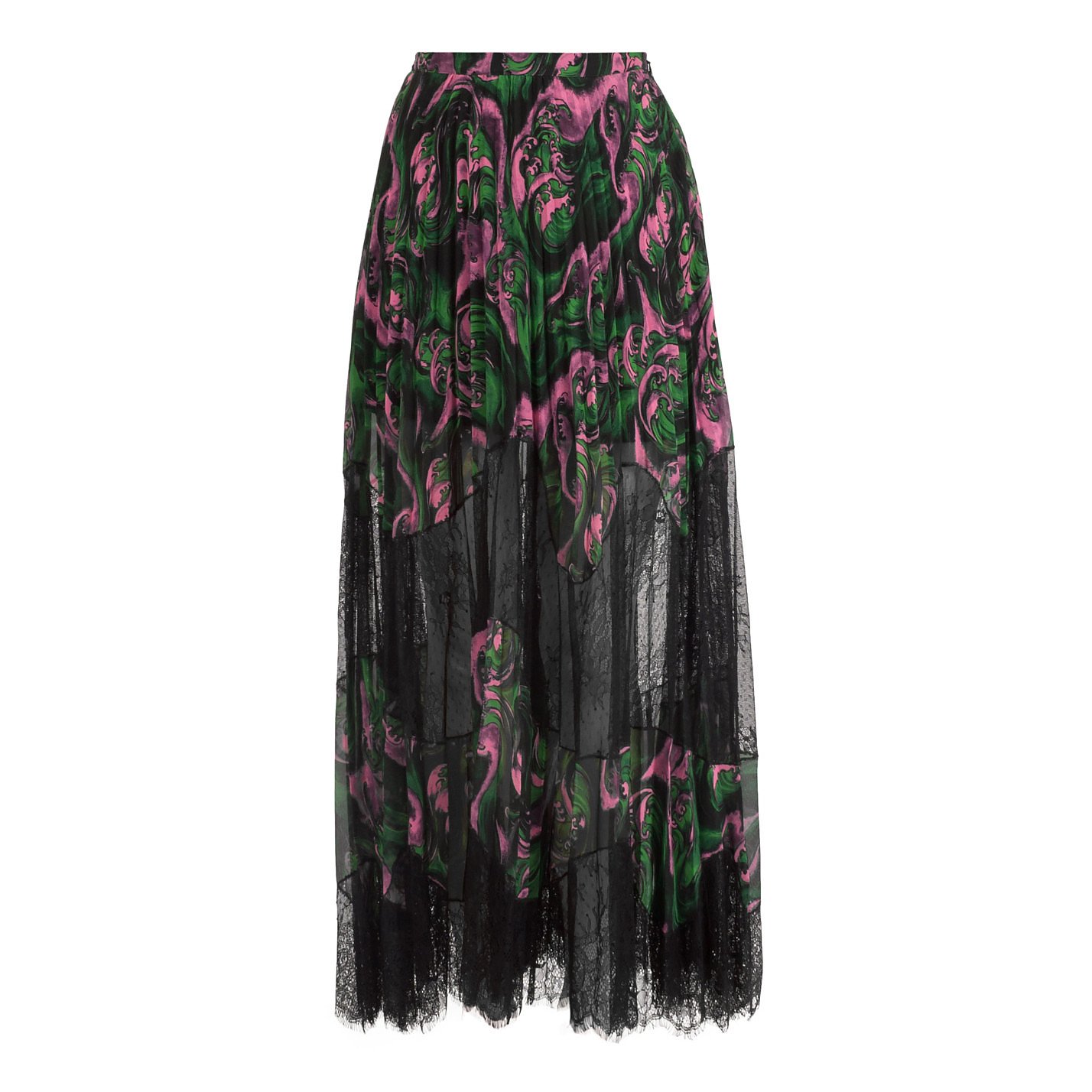 McQ Lace-Panelled Pleated Print Skirt