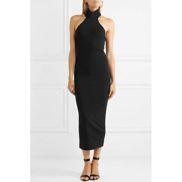 Solace London Heloise Ribbed-Knit Halterneck Midi Dress