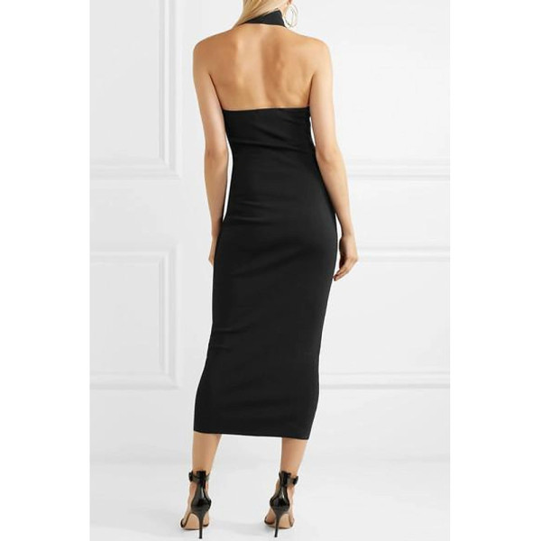 Solace London Heloise Ribbed-Knit Halterneck Midi Dress