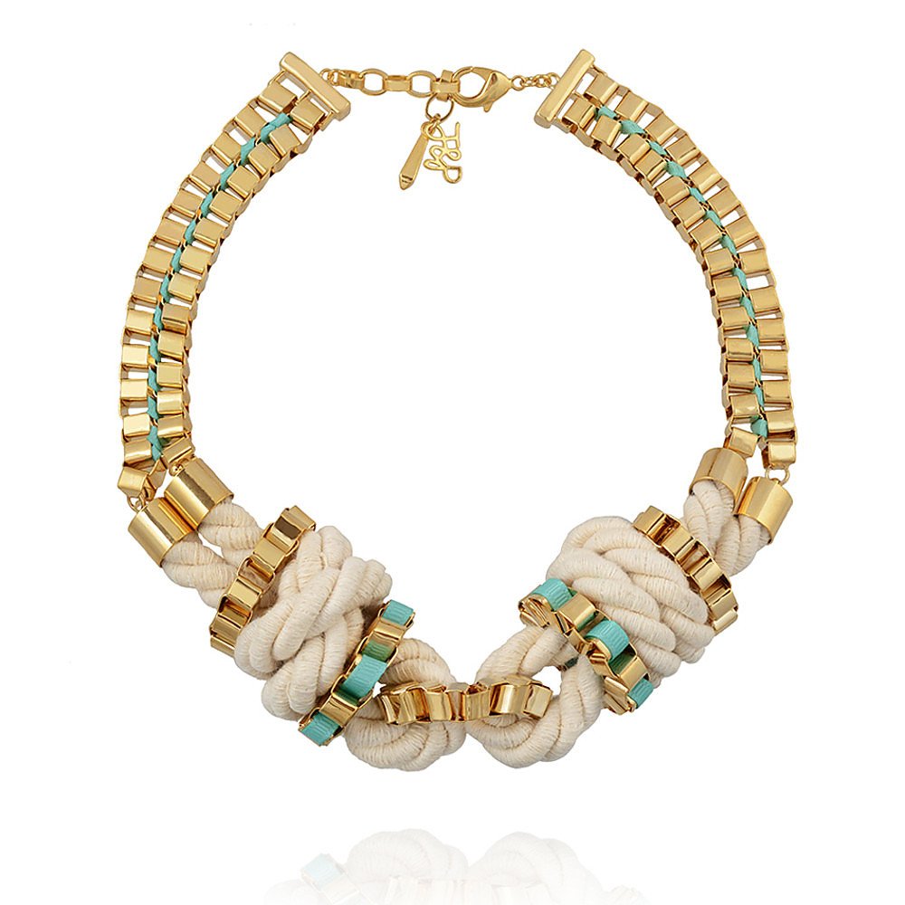 John & Pearl Knot Necklace in Gold, White and Turquoise