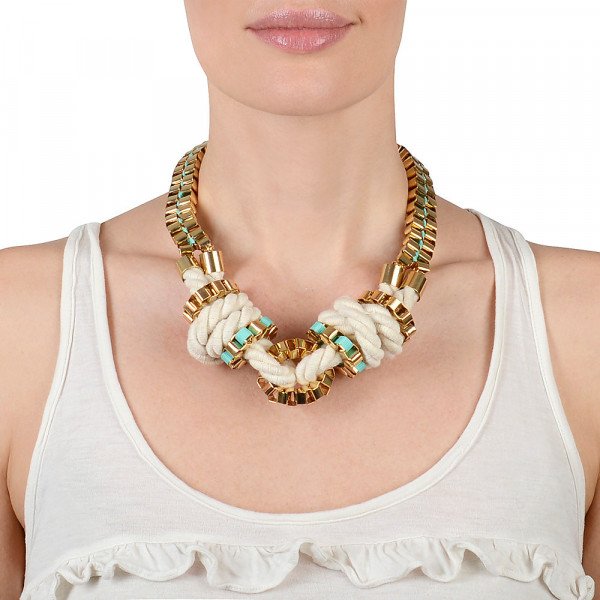 John & Pearl Knot Necklace in Gold, White and Turquoise