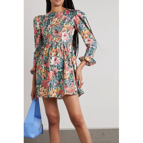 BATSHEVA Gathered Floral Print Dress