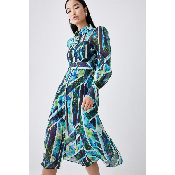 Karen Millen Patchwork Floral Organdie Woven Midi Dress