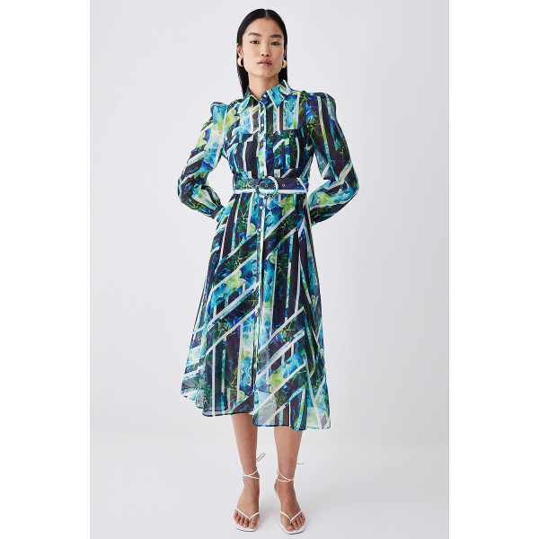 Karen Millen Patchwork Floral Organdie Woven Midi Dress