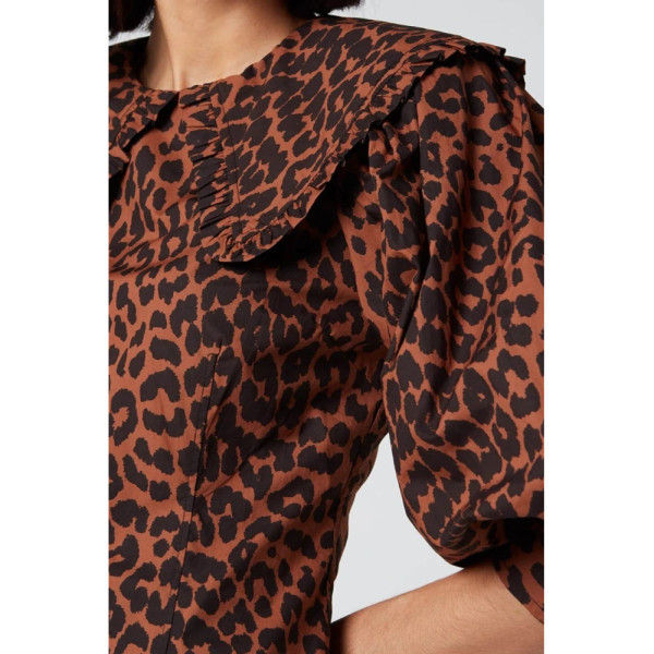 Ganni Leopard Print Poplin Bib Dress