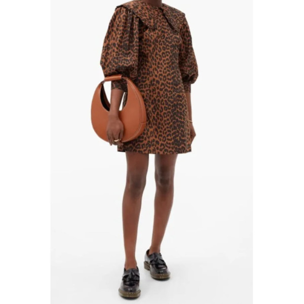 Ganni Leopard Print Poplin Bib Dress