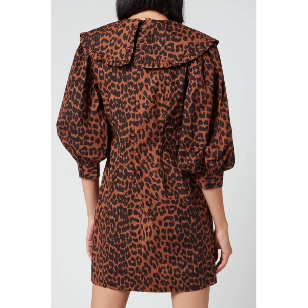 Ganni Leopard Print Poplin Bib Dress