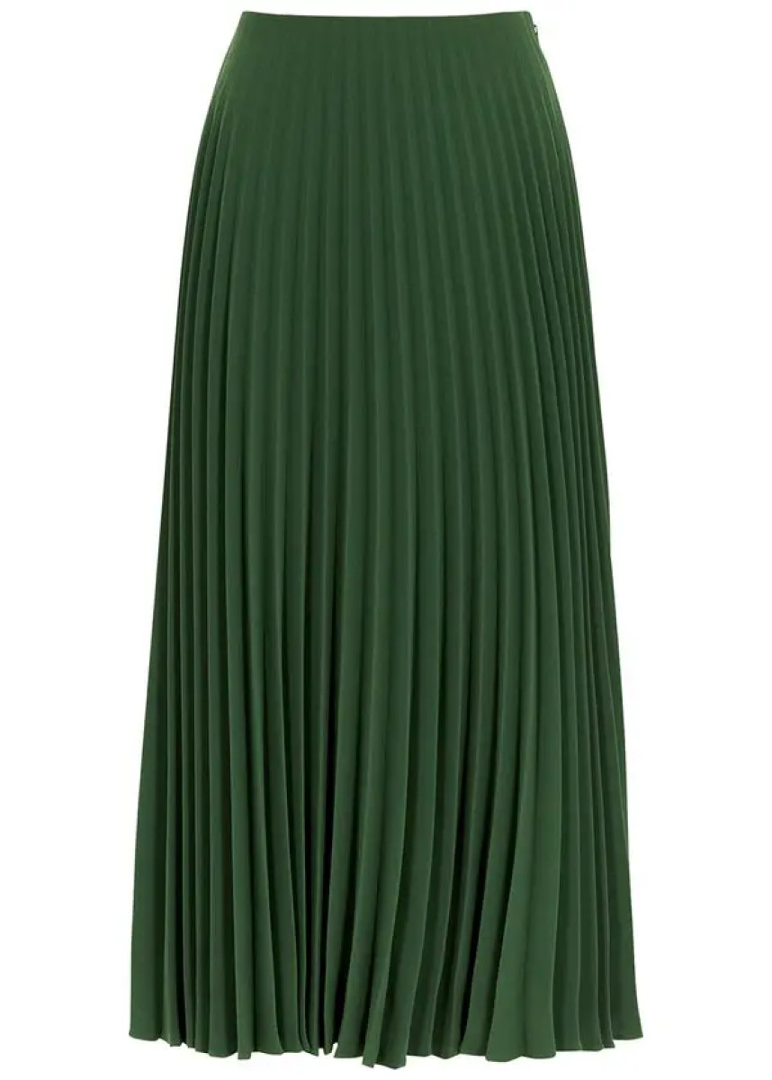 Valentino Forest Green Cady Midi Skirt Pleated