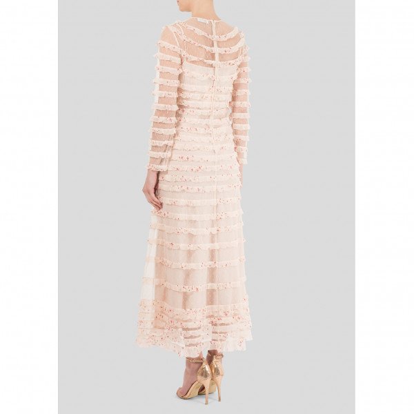 REDValentino Mesh Floral Frill-Trimmed Maxi Dress